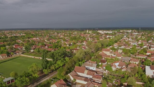 Aerial View of Small Suburban Town of Temerin