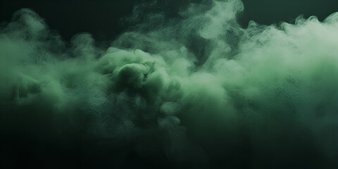 Fog and Green smoke  on a dark background. Abstract background for design. swirling vibrant hookah smoke, underwater emerald ocean, dynamic paint.