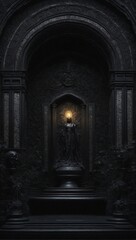 Obraz premium ancient black wall statue with a fire torch generative AI