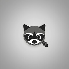 A logo illustration of a curious raccoon on a gray background. Created with generative AI.