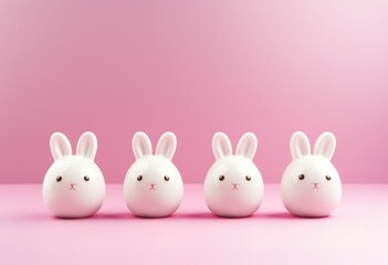 Obraz premium Easter egg with bunny ears on pastel pink background. Minimalistic creative holiday concept. Cute design for greeting card, invitation, banner, flyer with copy space
