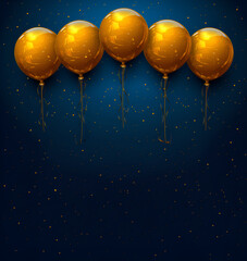 Gleaming Golden Balloons on a Starry Night, Festive Celebration Concept, Ideal for Party Invitations and Special Occasions