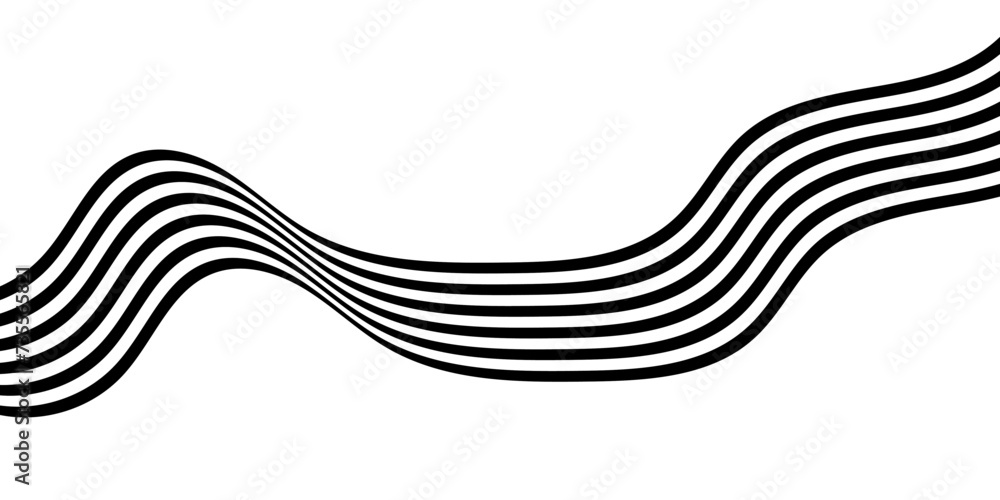 Poster black on white abstract perspective line stripes wave with 3d dimensional effect isolated on white. 