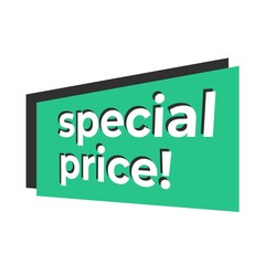 Special Price Written in Flat Colours with 3D Style Shadow. Green black shape. 