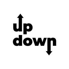 Up and Down Typography with Arrows in Bold Font. Black text over white background. 