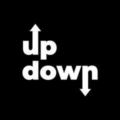 Up and Down Typography with Arrows in Bold Font. White text over black background. 