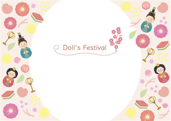 日本のひな祭り イベントや広告用の雛人形のパターンフレーム素材