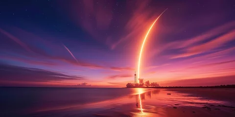 Fotobehang Experience the dynamic liftoff sequences and behold the celestial beauty of rocket trajectories. © Irfanan