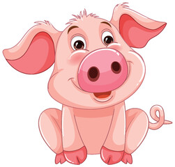 Adorable pink piglet illustration with a joyful expression