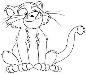 Black and white illustration of a happy cat