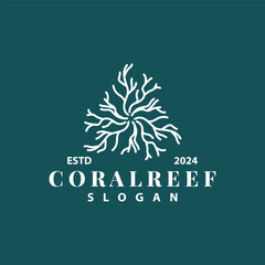 Coral reef logo vector silhouette sea fish habitat simple beautiful sea plants