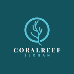 Coral reef logo vector silhouette sea fish habitat simple beautiful sea plants