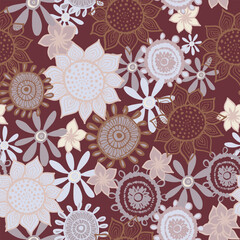Leaves and flowers. Hand-drawn graphics. Seamless patterns for fabric and packaging design. Vector drawing of botany.