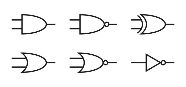 logic gates, digital electronics symbol. vector illustration on transparent background.