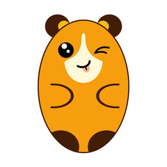 Cute kawaii hamster character drawing, funny cartoon pet vector clip art illustration. Children style, vector illustration. Sticker, isolated design element for kids books. Cartoon animal.