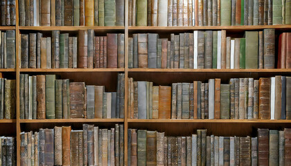 Big bookshelf background. Image material with many books lined up.