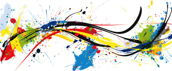 パリオリンピック2024への情熱を映す躍動感のあるカラフルなウェーブ上のアートワーク.. - obrazy, fototapety, plakaty