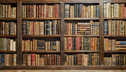 Big bookshelf background. Image material with many books lined up.