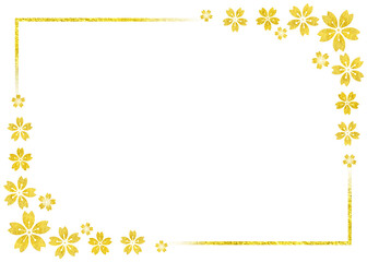 金箔の桜のフレーム　飾り枠　飾り罫　背景素材　囲み　見出し　キラキラ　高級感　エレガント　シンプル　和風　年賀　白背景　透過