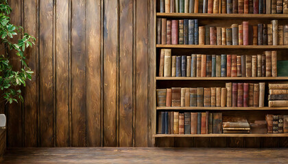 大きな本棚の背景。さくさんの本が並ぶイメージ素材。Big bookshelf background. Image material with many books lined up. - obrazy, fototapety, plakaty