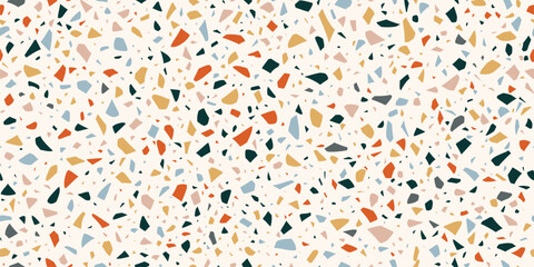 Colour terrazo marble stone floor texture or terrazzo ceramic tile pattern, vector background. Terazo mosaic pattern of colorful stones or marble abstract pieces pattern for flooring or ceramic tile - obrazy, fototapety, plakaty