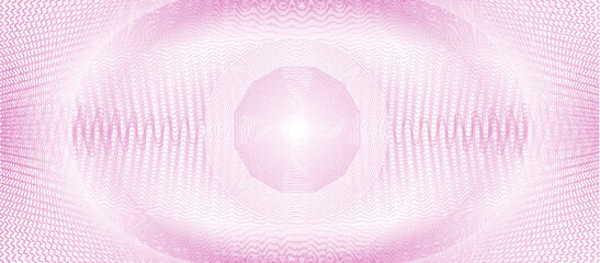 Pink cheque guilloche watermark or money paper pattern background, vector texture. Certificate voucher or currency banknote guilloche or paper watermark pattern for coupon or diploma document