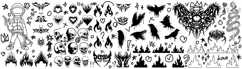 Black Tattoo art design collection set vector illustration - obrazy, fototapety, plakaty