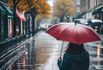 woman walking in the rain