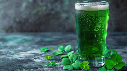 St Patricks Day banner with green beer, holiday background