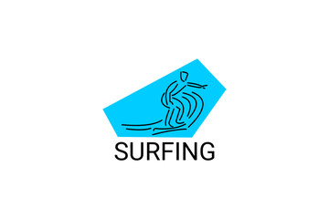 surfing sport vector line icon. a surfer is surfing in the sea. sport pictogram, vector illustration.