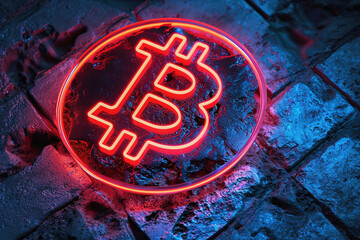 Bitcoin symbol with abstract neon digital background
