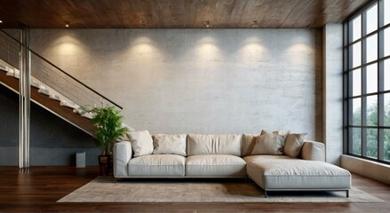 Modern living room with sofa - obrazy, fototapety, plakaty