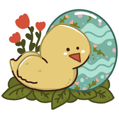 Chick with easter eggs