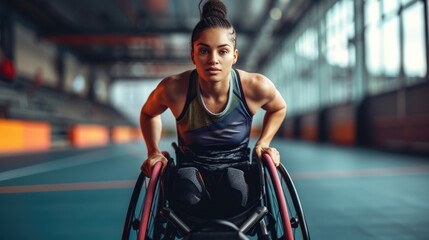 Concentrated disabled athlete woman. Disability lifestyle. - obrazy, fototapety, plakaty
