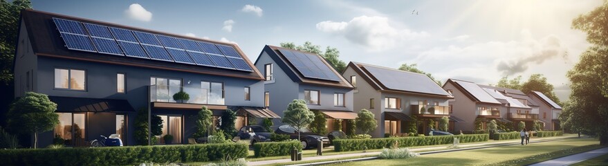 housing ideas with solar panels on the roof of the house. with a renewable solar cell system. ecology and green energy, green city, save protection world concept
