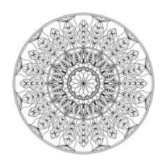mandala circle pattern vintage decorative pattern indian skin painting tattoo oriental art Mandala floral coloring page for adults relaxation, black and white mandala coloring page hand drawn outlined