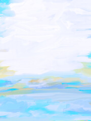 Impressionistic Cloudscape or Landscape in Lavender, Teal, Aqua, Blue & Yellow - Art, Artwork, Digital Painting, Illustration or Design