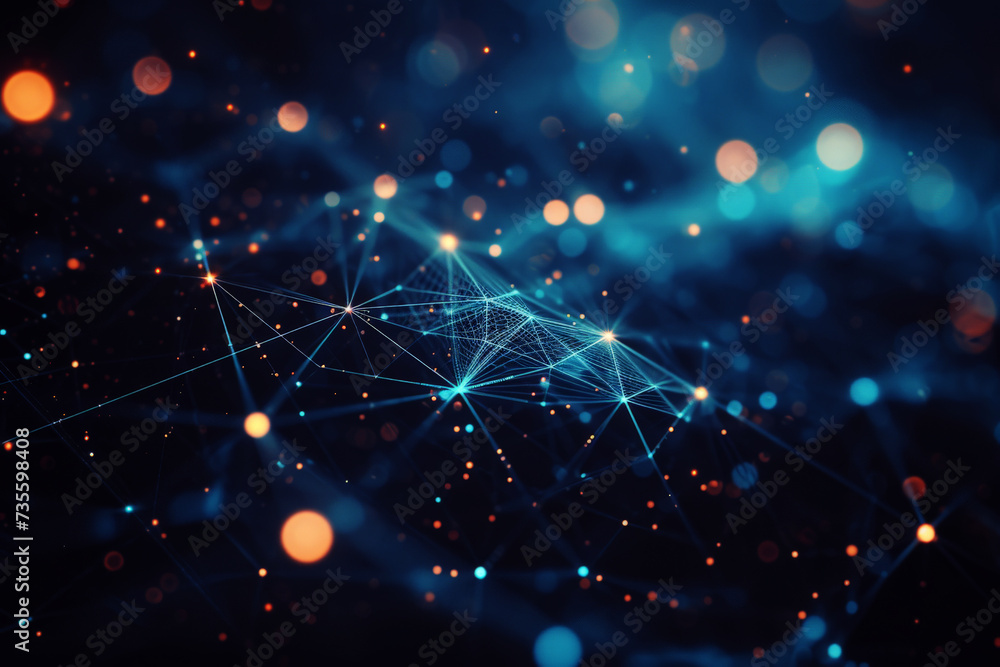 Poster abstract futuristic background background with glowing neon lines and bokeh lights. data transfer co
