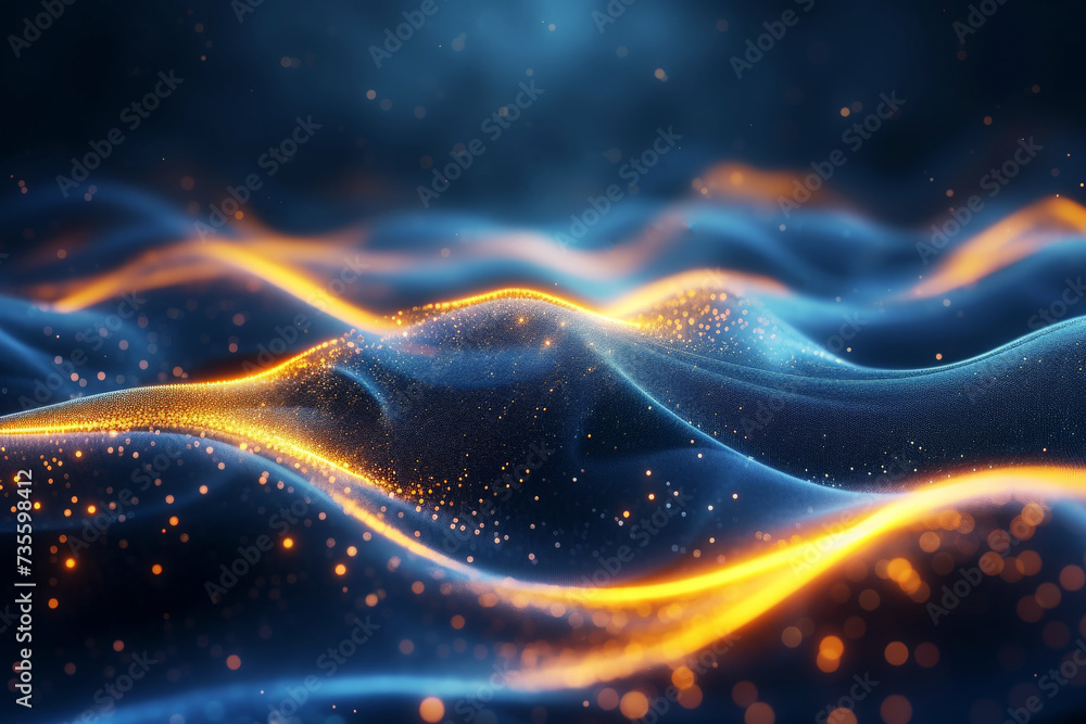 Poster abstract futuristic background background with glowing neon lines and bokeh lights. data transfer co