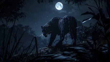  Mysterious Black Panther Haunting Moonlit Forest AI Generated. © AnimalAI