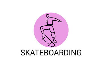 skateboarding vector line icon. playing skateboarding. extreme sport pictogram illustration.