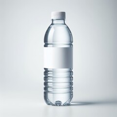 Plastic bottle of fresh water with empty white label, mineral water on white background