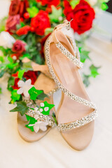 Wedding high Heels with a floral background