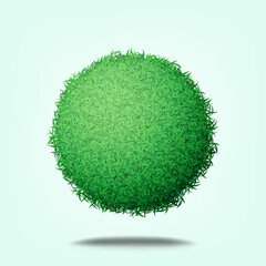 3D Green grass sphere on a green background. Green grass vector isolated grass ball on the background.