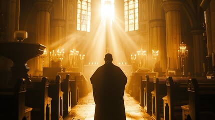 a priest is praying in church