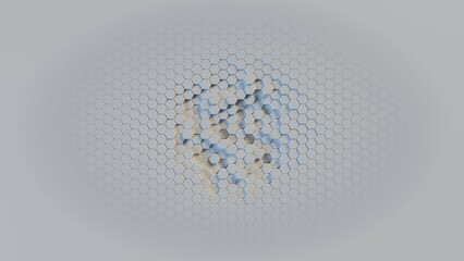 Hexagon futuristic 3d mosaic or honeycomb business effect pattern grid. Technology illustration abstract background graphical depth element for header decoration polygon design. White neutral colors. 