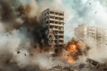Building exploding in a massive blast