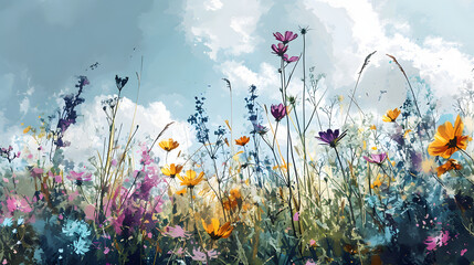 Obraz na płótnie Canvas illustration with the drawing of a Wildflower Fields
