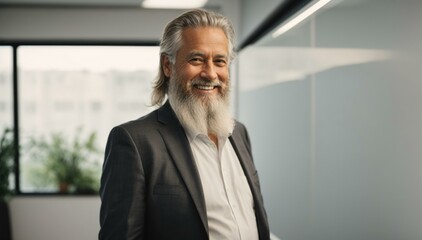 A man with a long white beard and a suit. Generative AI.