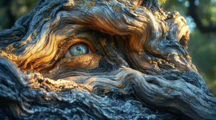 Poster Closeup of a gnarled and twisted tree trunk its surface worn smooth by years of wind rain and sun resembling an organic sculpture. © Justlight